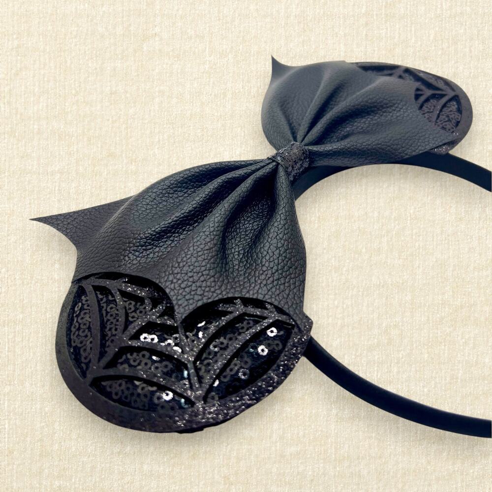 Black Cobweb Bat Wing Minnie Ears | Disney-Inspired Halloween Mouse Ears - Picture 3 of 8